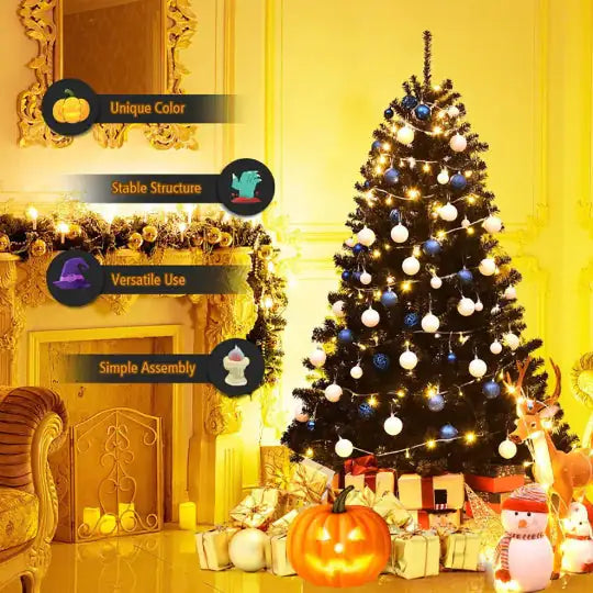 1 Pc 6 Feet-Hinged Artificial Halloween Christmas Tree Simple And Unlit Tree For Indoor And Outdoor Use