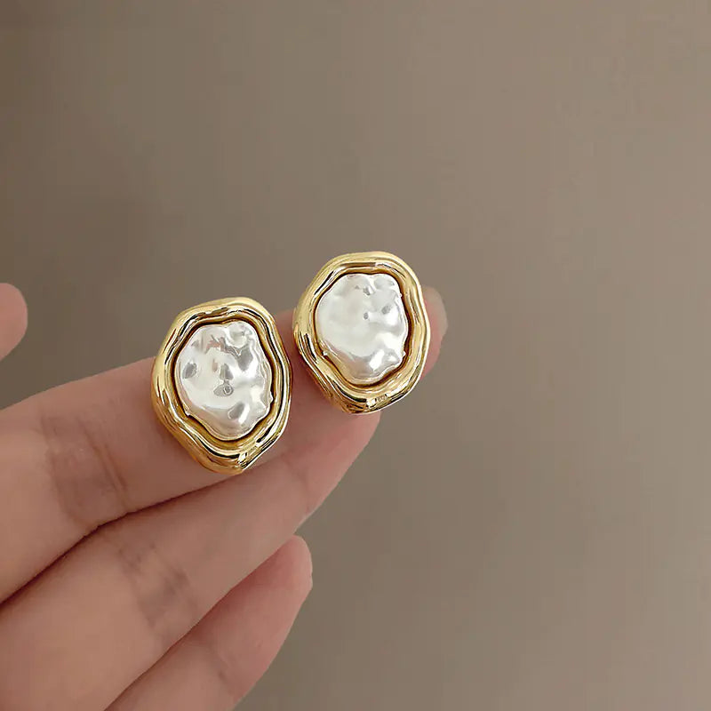 Silver Needle French Baroque Pearl Flower Tassel Earrings