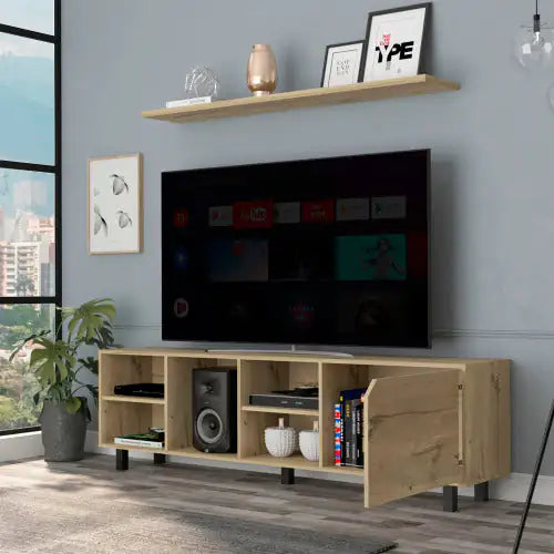 Valdivia Tv Stand For TV S , Four Open Shelves, Five Legs Light Oak
