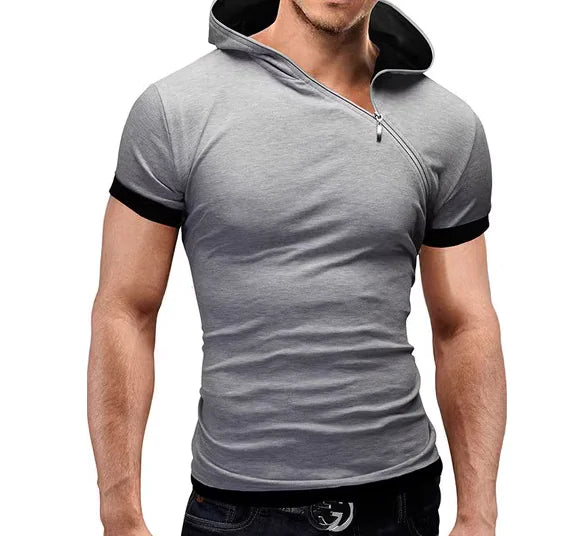Men's Casual Short Sleeve T-Shirt with Hooded Design