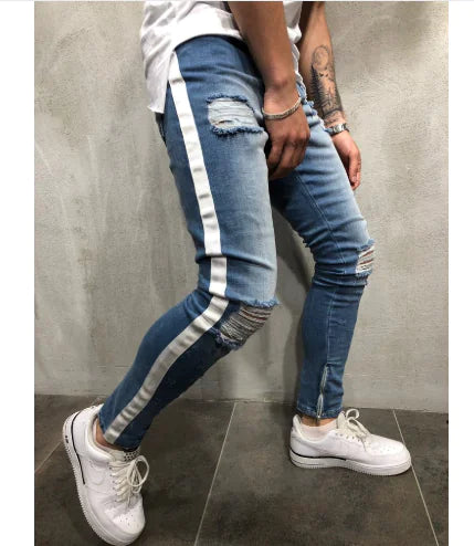 Men's Slim Fit Blue Distressed Denim Jeans