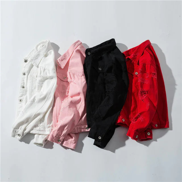 Men's Slim Fit Korean Style Ripped Denim Jacket