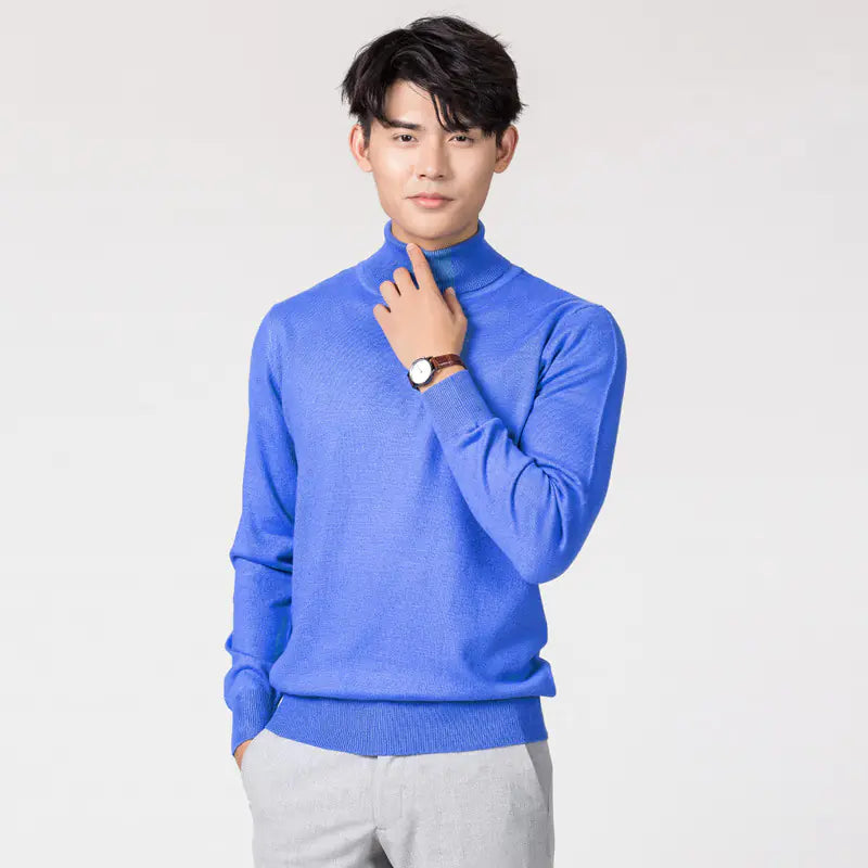 Men's High Neck Slim Fit Solid Color Knit Sweater