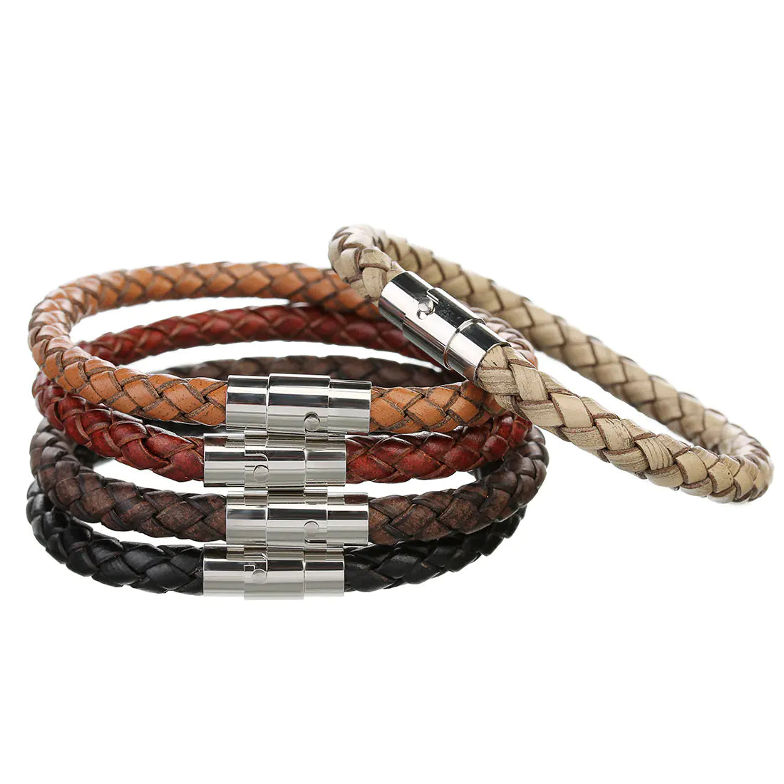 Men's Leather Braided Bracelet with Stainless Steel Clasp