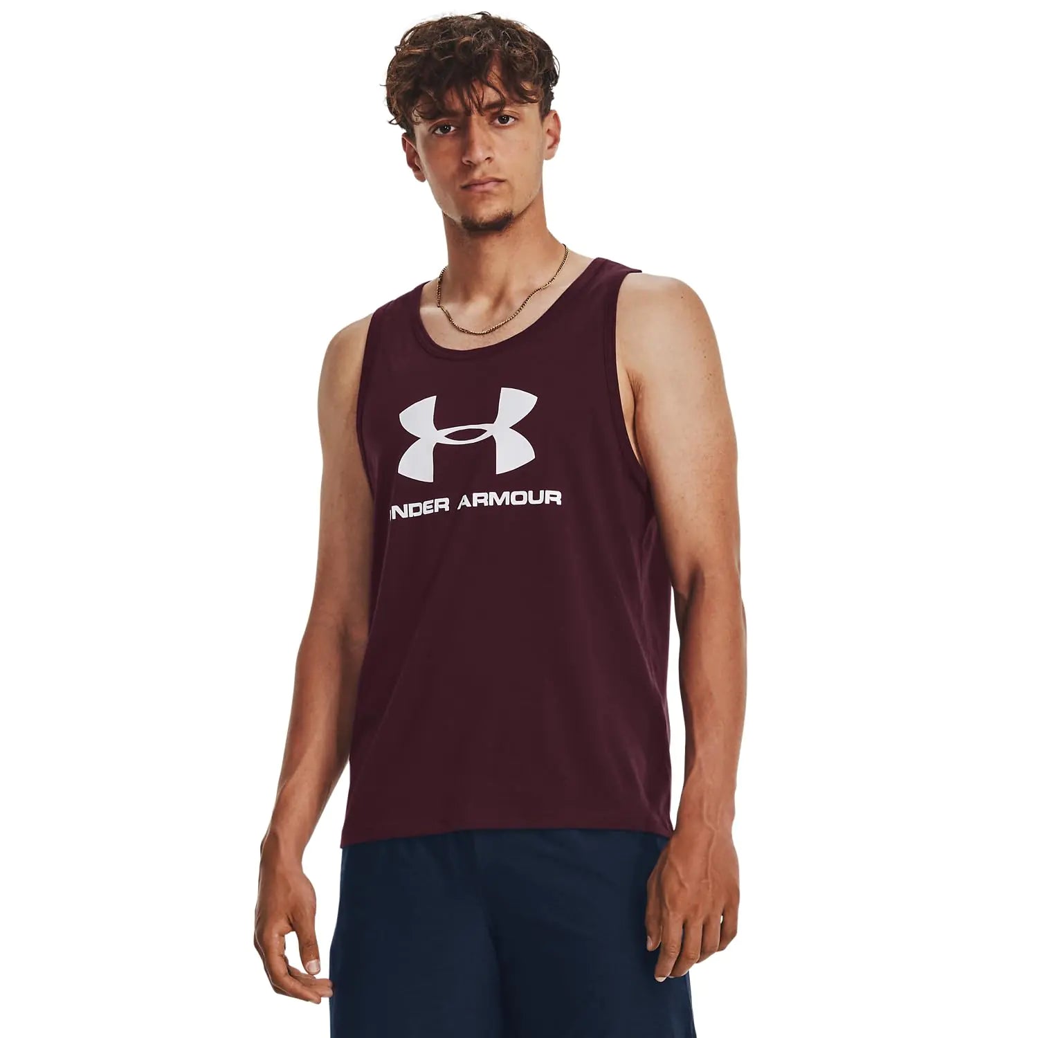 Under Armour Mens Sportstyle Logo Tank (601) Dark Maroon / / White Small