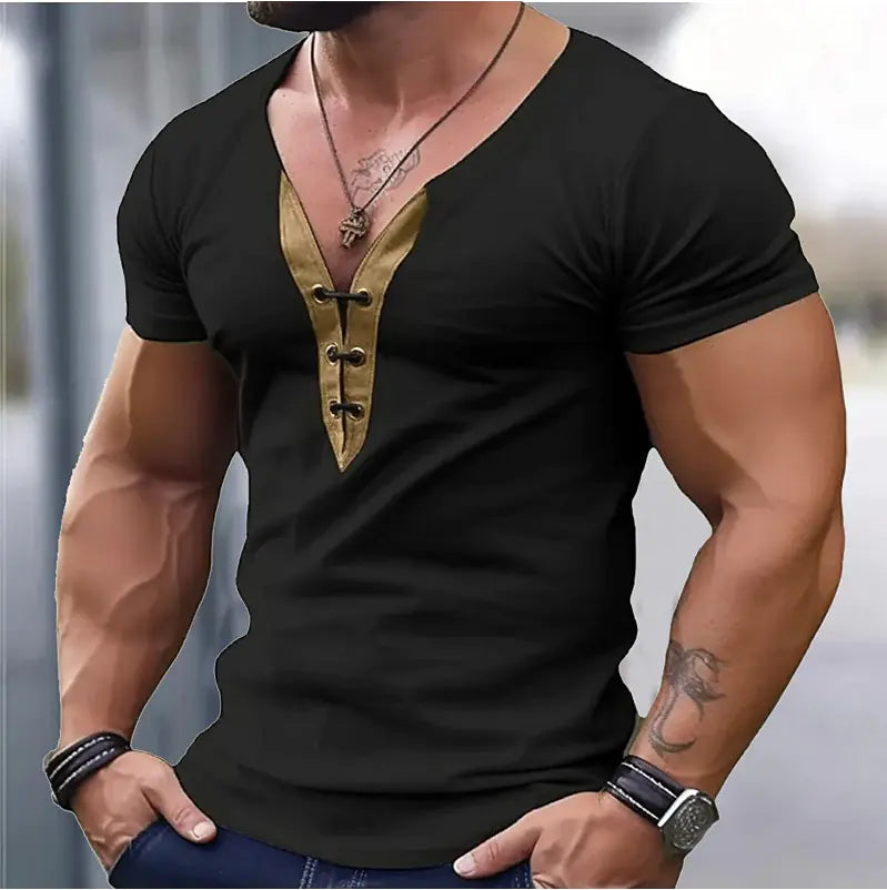 Men's V-Neck Color Block Short Sleeve T-Shirt