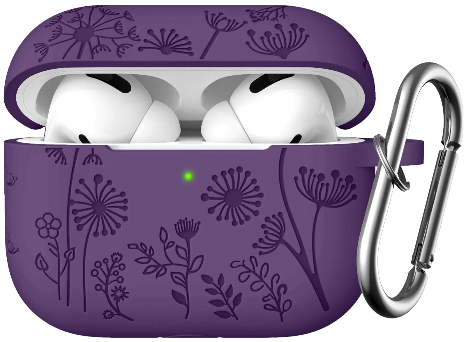 Lerobo Flower Engraved Case for Airpod Pro Case/Airpod Pro 2 Case Cute Silicone Skin Full Protective Cover Compatible for Apple Airpods Pro 2nd/1st Generation Case with Keychain Purple