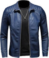 Maiyifu-GJ Mens Casual Stand Collar Slim Fit Faux Leather Jacket Biker Motorcycle Jacket Motorcycle Biker Jackets (BlueA1Large)