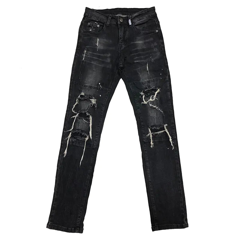 Men's Distressed Slim-Fit Washable Denim Jeans