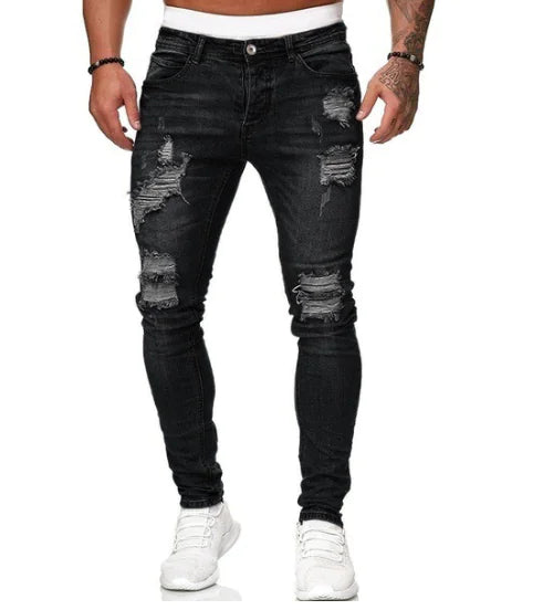 Men's Slim Fit Ripped Jeans - Casual Denim Trousers