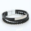 Men's Stainless Steel Leather Bracelet with Magnetic Clasp