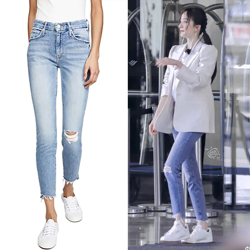 Blue Ripped Skinny High Waist Distressed Denim Jeans
