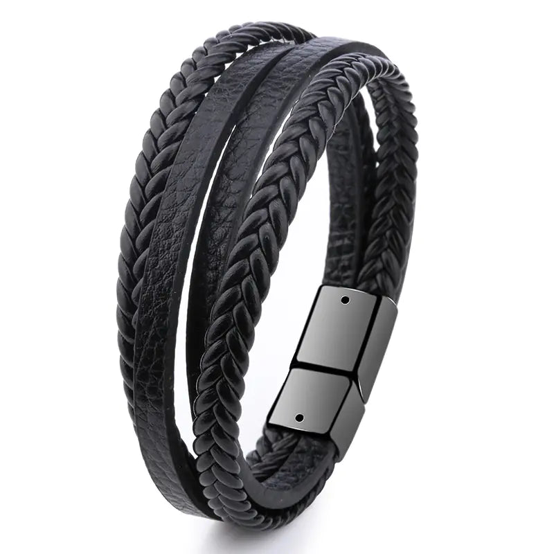 Men's Hand Braided Leather Bracelet with Magnetic Clasp