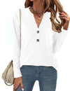 Micoson Womens Tops Dressy Casual Long Sleeve Shirts Ladies Work V Neck Henley Tops Fall Button Down Blouses Elegant White Shirt S