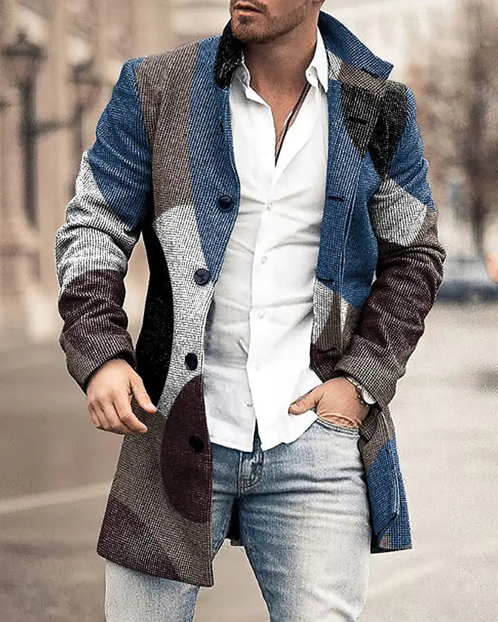Men's Woolen Stand Collar Medium Long Casual Coat