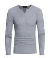 Men's Long Sleeve V-Neck Knit Top - Solid Color T-Shirt