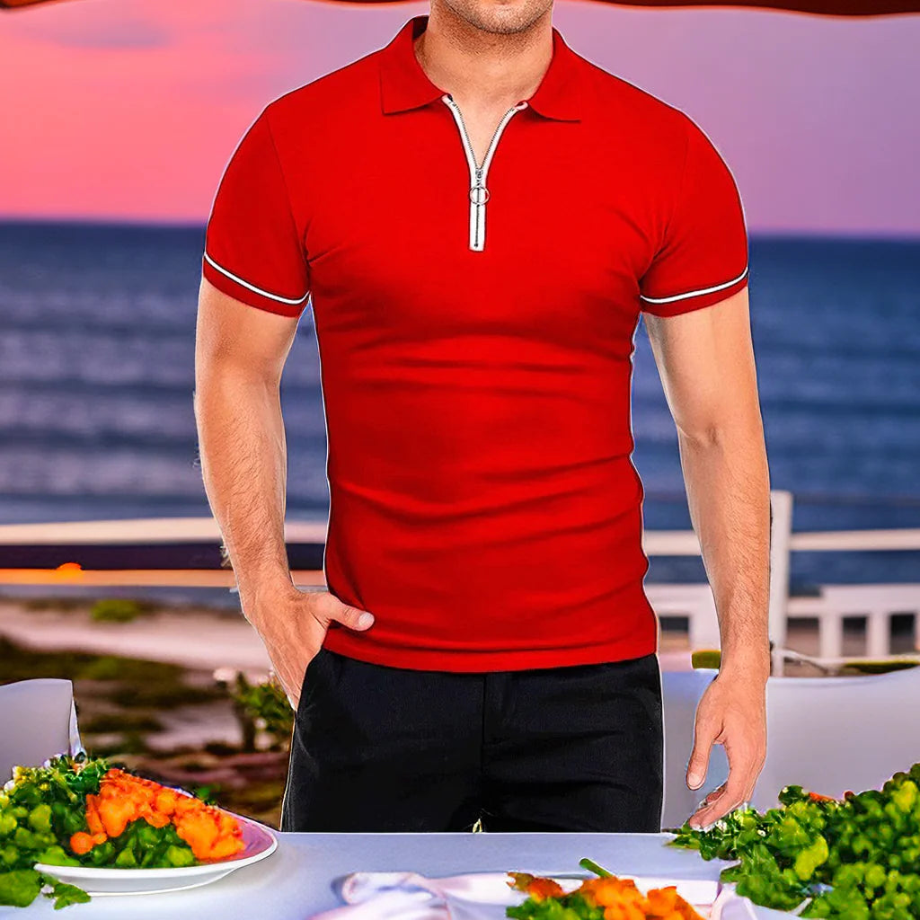 Men's Slim Fit Solid Color Short Sleeve Polo Shirt