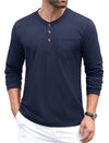 MAGCOMSEN Mens Long Sleeve Henley Shirts Plain Casual Pocket T Shirts Summer Vintage Cotton T Shirts Fitted Moisture Wicking Tops Nevy Blue S