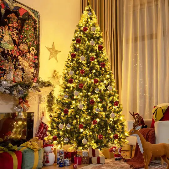 1 Pc 6 7.59 Feet Premium Artificial Hinged PVC Christmas Tree With Metal Stand Eye-catching Design Unlit Tree