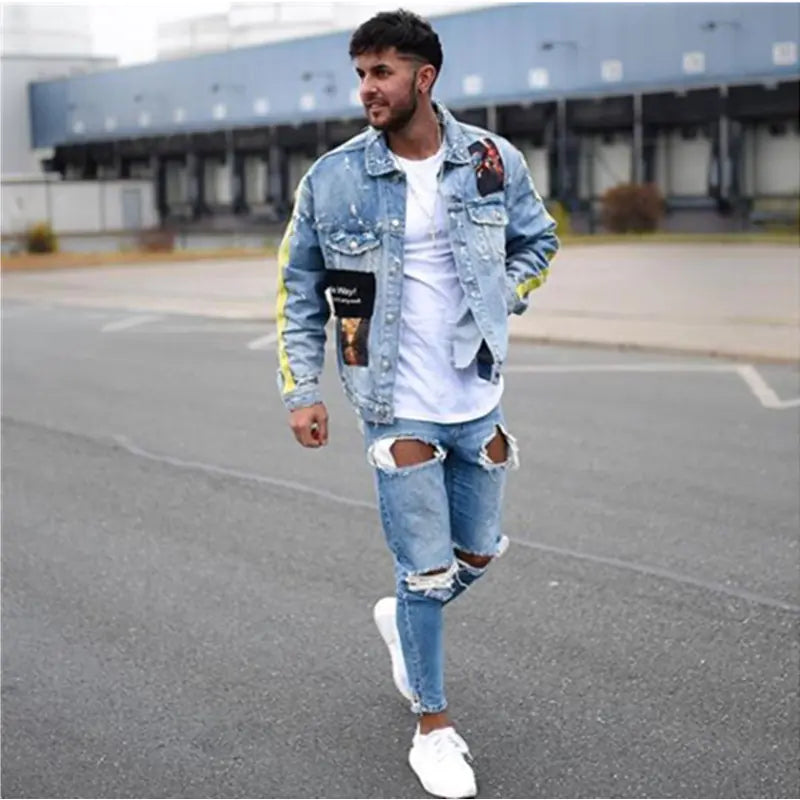 Men's Ripped Slim Fit Jeans - Casual Denim Trousers