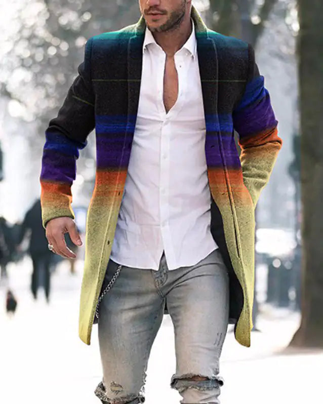 Men's Woolen Stand Collar Medium Long Casual Coat