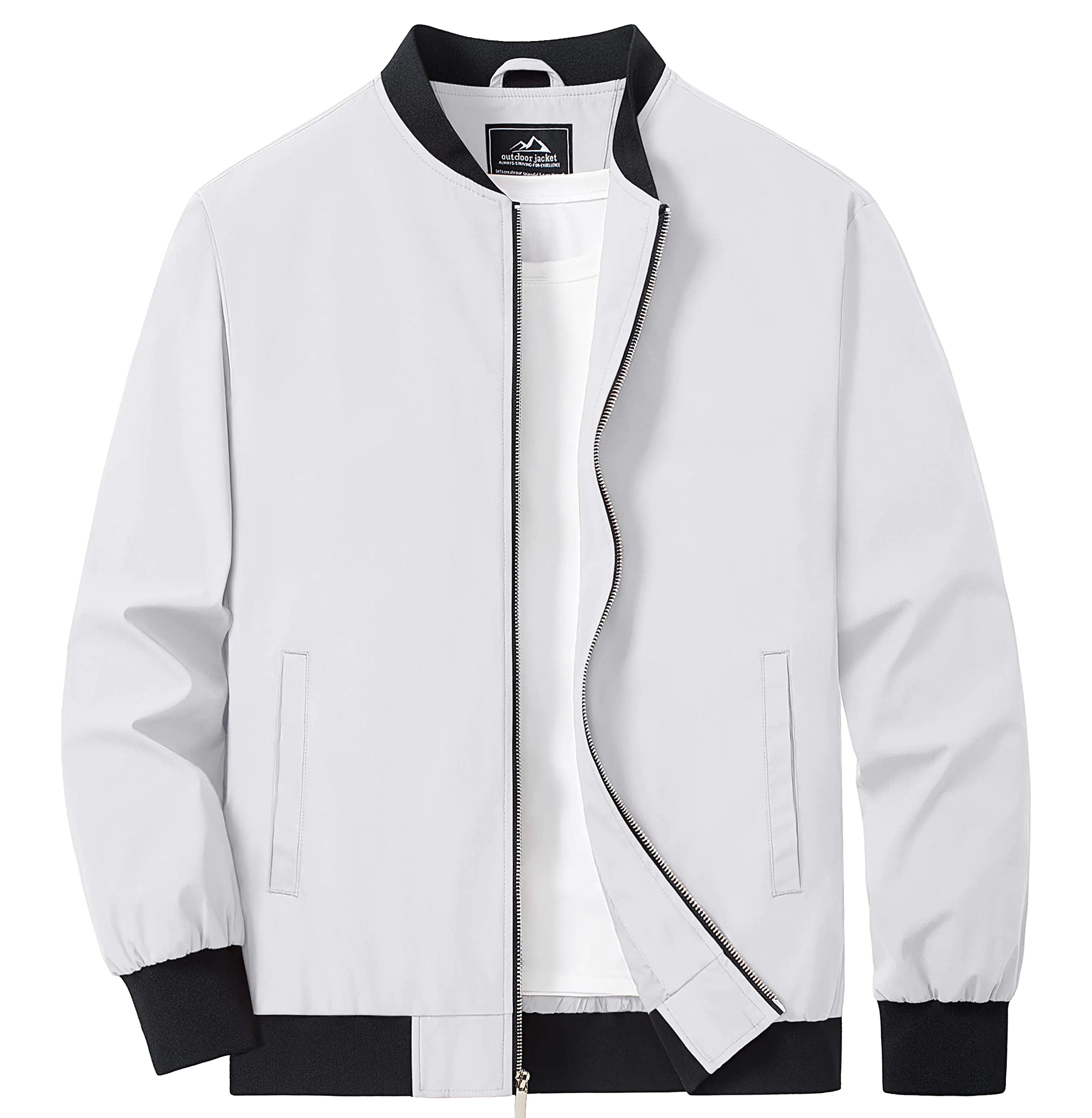 MAGCOMSEN Bomber Jacket Men Lightweight Jacket Full Zip Light Windbreaker Casual Stylish Golf Jackets White S