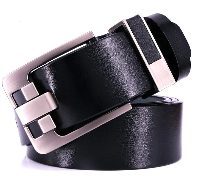 Vintage Leather Belt with Alloy Buckle (Double Layer)