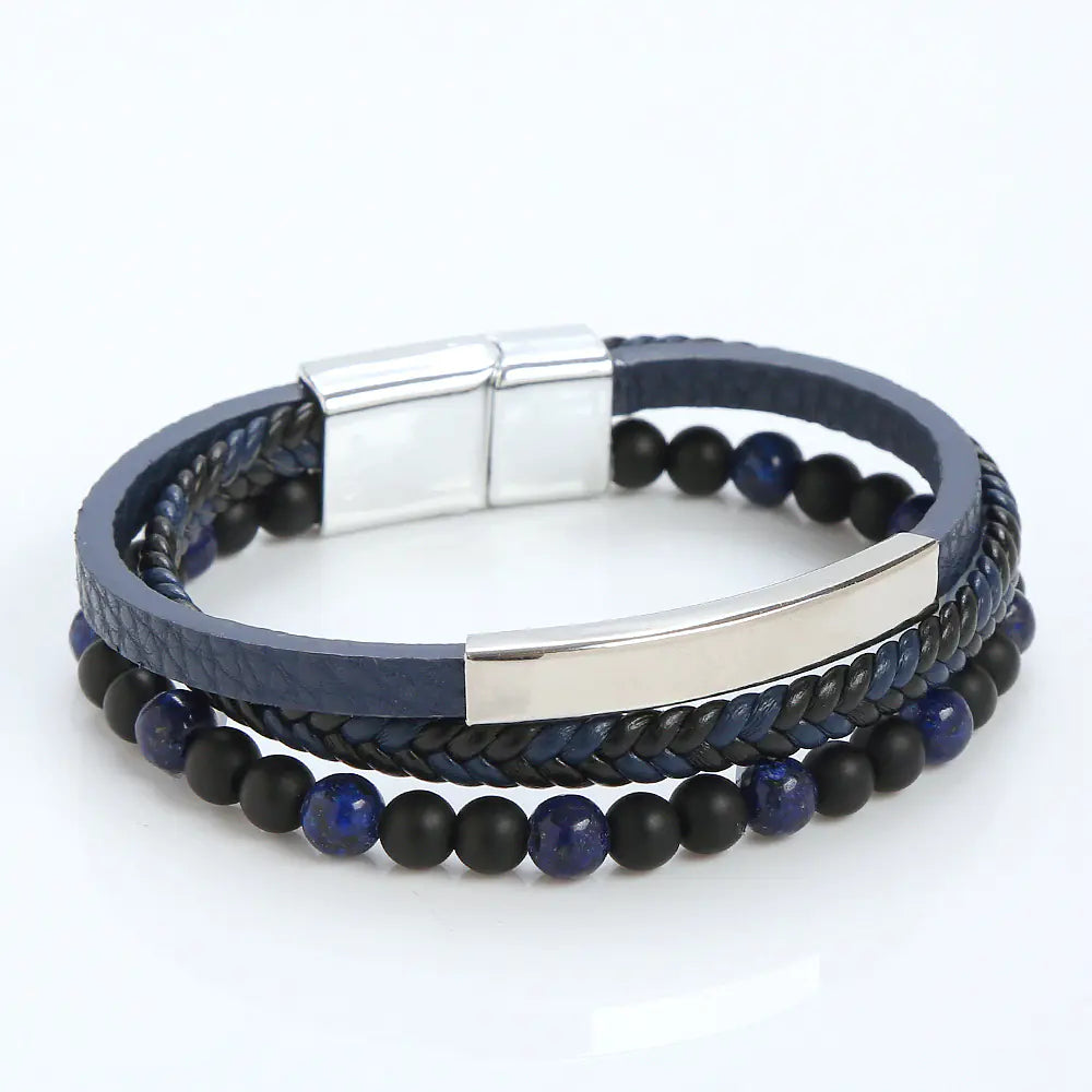 Men's Stainless Steel Leather Bracelet with Magnetic Clasp