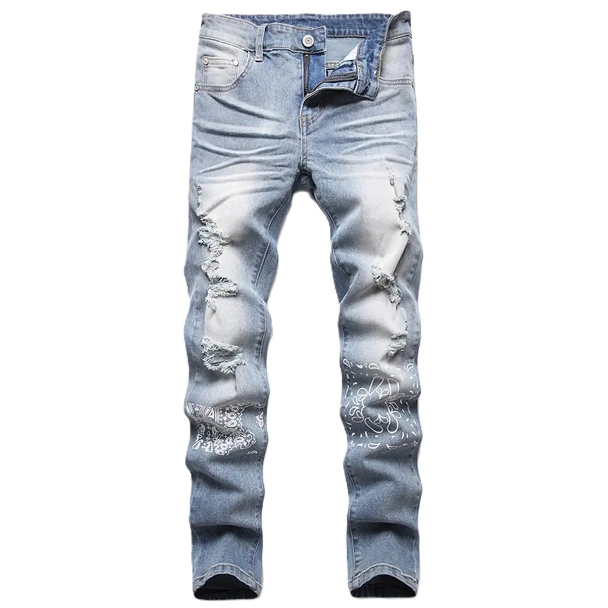 YIHUILONG Mens Stretch Slim Fit Jeans Ripped Skinny Straight Leg Distressed Comfort Flex Waist Fashion Biker Denim Pants Grey Blue B01 40