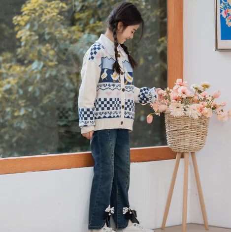 Heart Duck Loose Long Sleeve Sweater for Girls