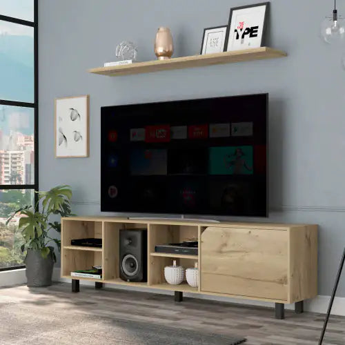 Valdivia Tv Stand For TV S , Four Open Shelves, Five Legs Light Oak