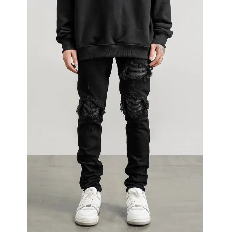 Men's Distressed Slim-Fit Washable Denim Jeans