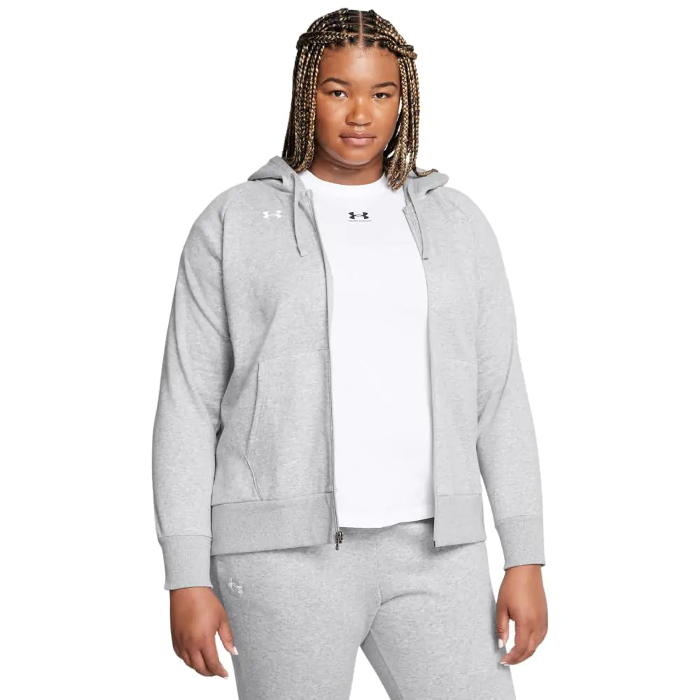 Under Armour Womens Rival Fleece Full Zip Hoodie (011) Mod Gray Light Heather / / White 3X