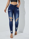 Blue Ripped Skinny Leg High Waist Denim Jeans for Women