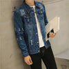 Men's Ripped Denim Jacket - Slim Fit Korean Style