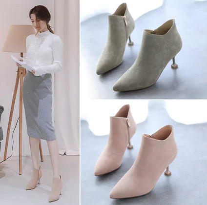 Pointed Toe Suede Ankle Boots - Martin Boots