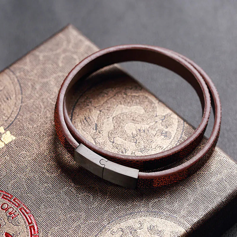 Men's Stainless Steel Leather Bracelet with Magnetic Clasp