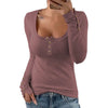 Solid Color Slim Fit Square Neck Knit T-shirt for Women