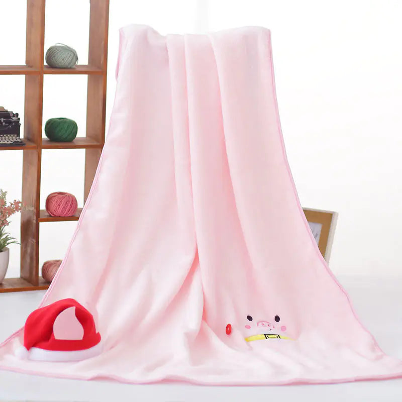 Christmas Reindeer Snowman Pig Hat Fleece Blanket