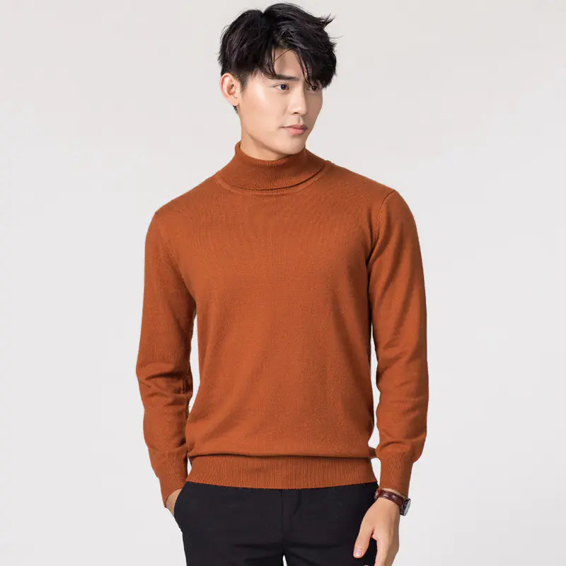 Men's High Neck Slim Fit Solid Color Knit Sweater