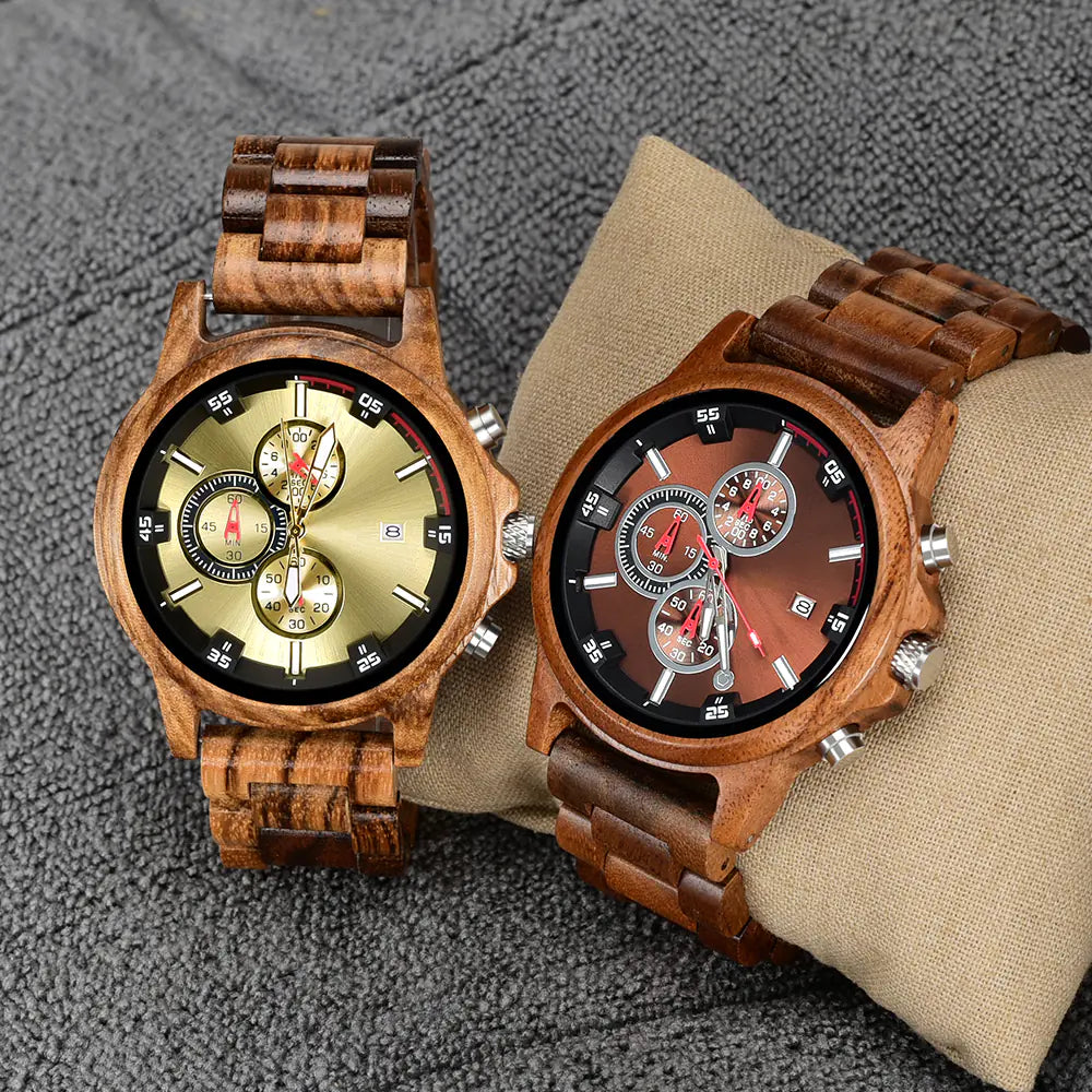 Men's Quartz Watch - Stylish Wooden Multifunctional Design