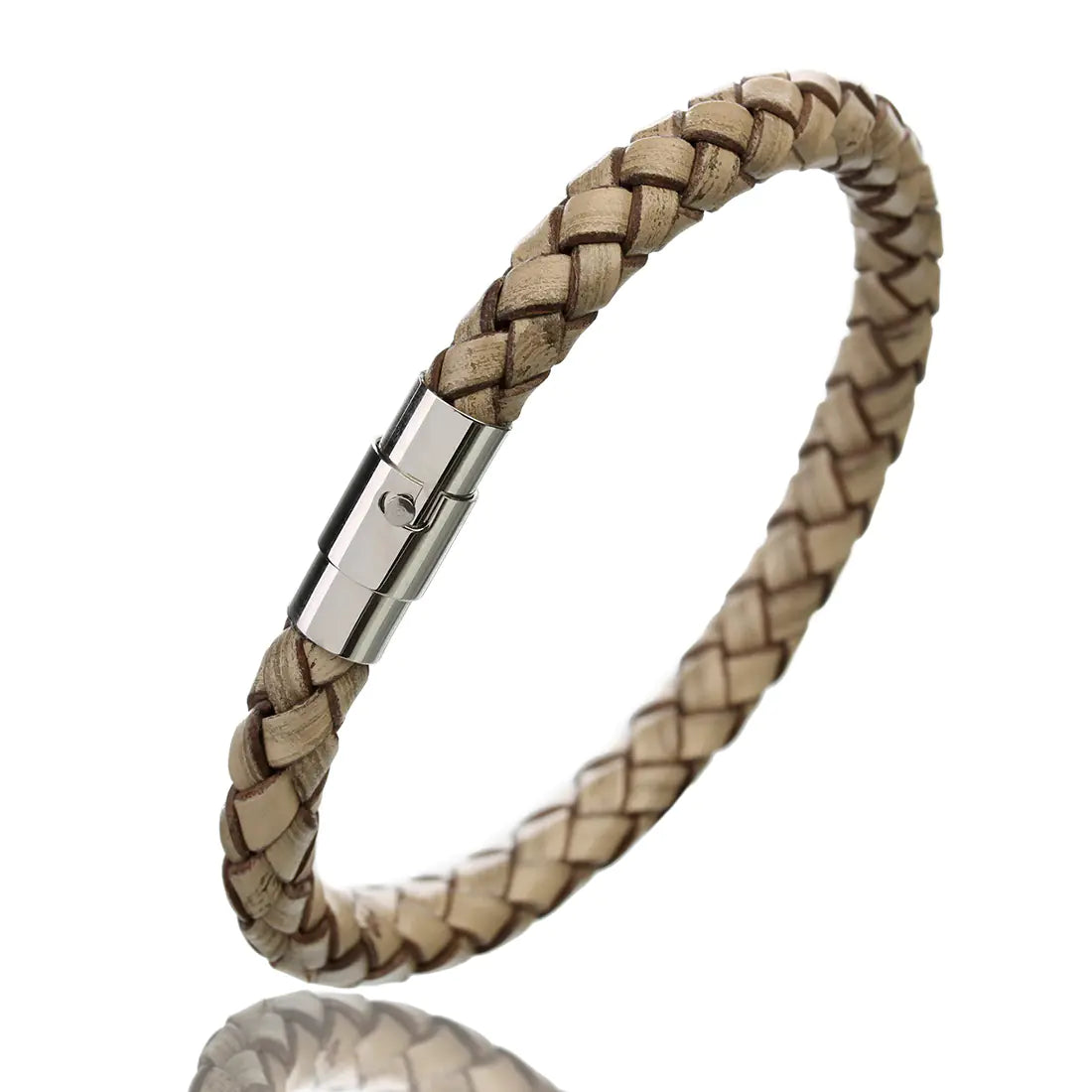 Men's Leather Braided Bracelet with Stainless Steel Clasp