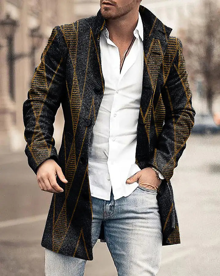 Men's Woolen Stand Collar Medium Long Casual Coat