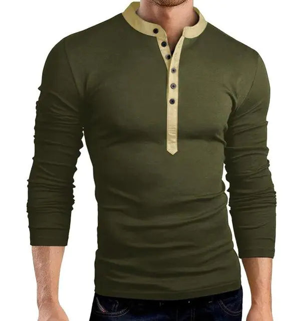 Men's Solid Color V-Neck Long Sleeve T-Shirt