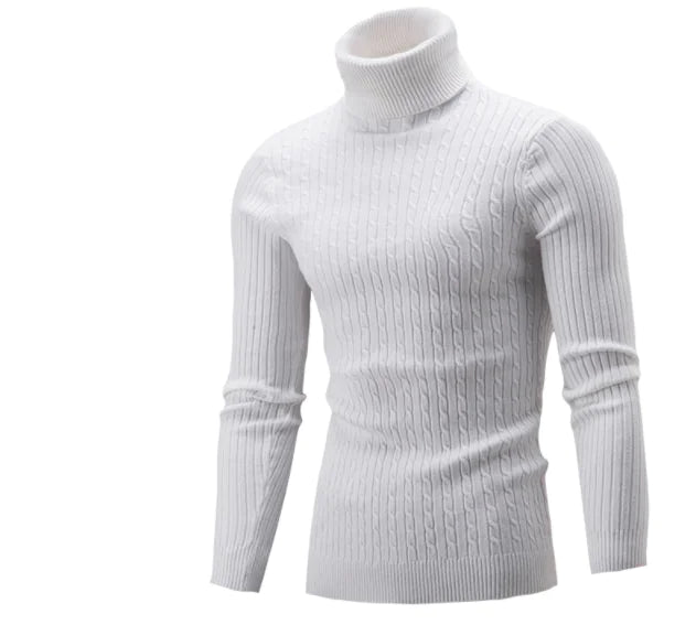 Men's Knit Sweater, High Neck, Solid Color Cable Top