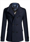 Men's Long Sleeve Wool Trench Coat with Stand Collar