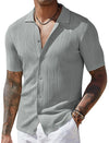 COOFANDY Mens Casual Beach Shirts Short Sleeve Knit Button Down Shirts Polo Collor Shirt Light Grey X-Large