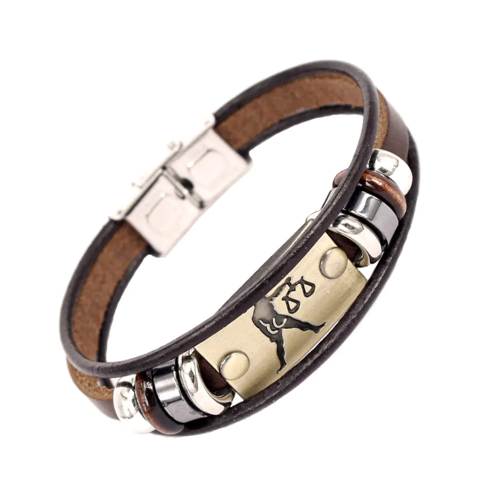 Zodiac Leather Bracelet with Stainless Steel Clasp