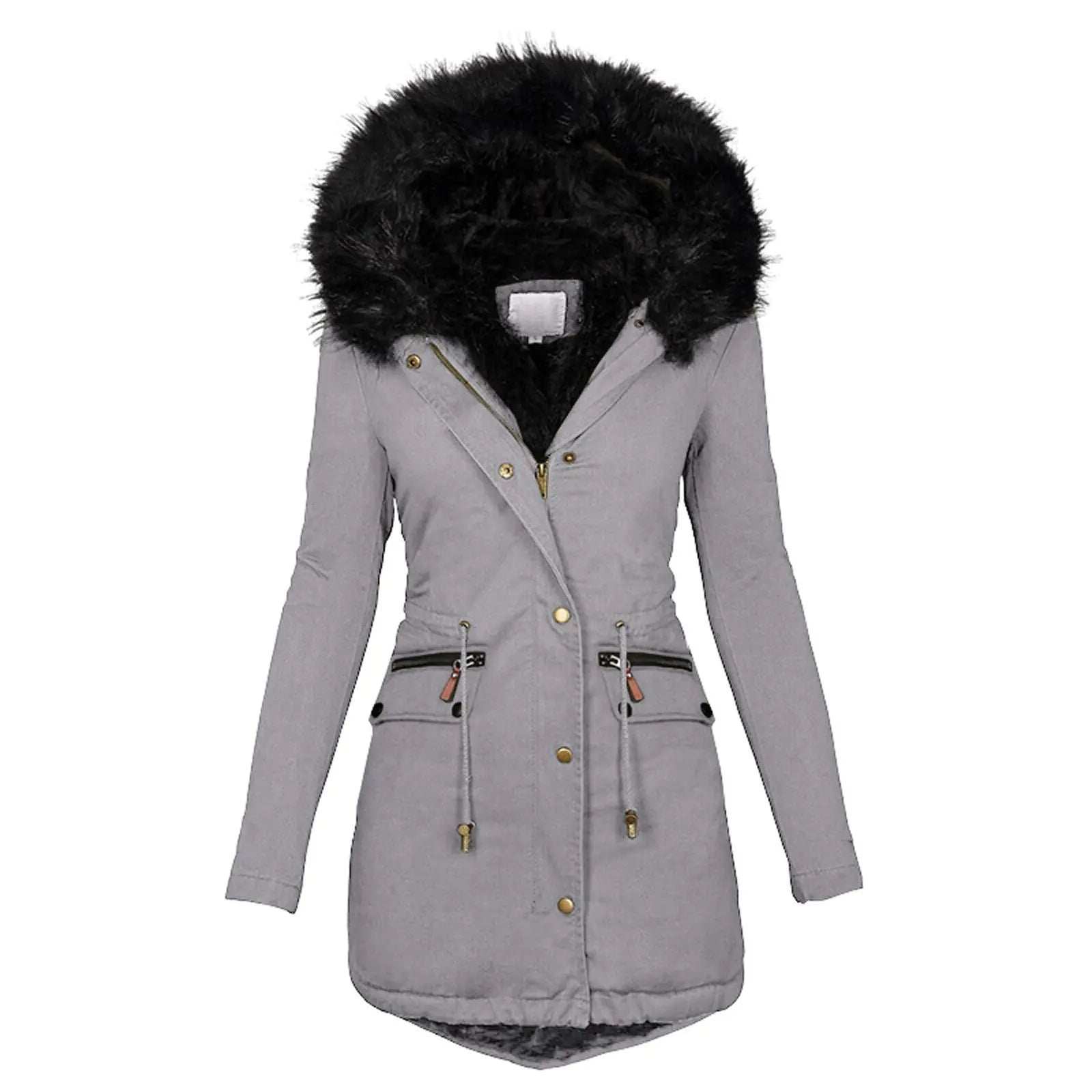 TIMIFIS Womens Coats Plus Size Overcoats with Fur Hood Fleece Chunky Jackets Zipper Button Outerwear Winter Warm Parka