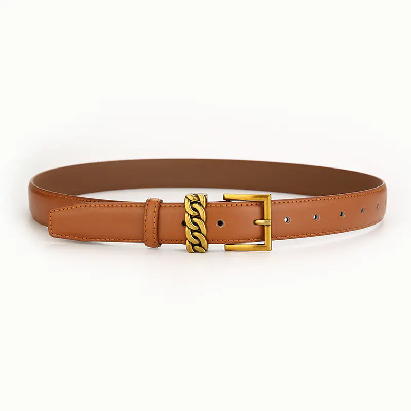 Vintage Women's Leather Belt with Alloy Buckle
